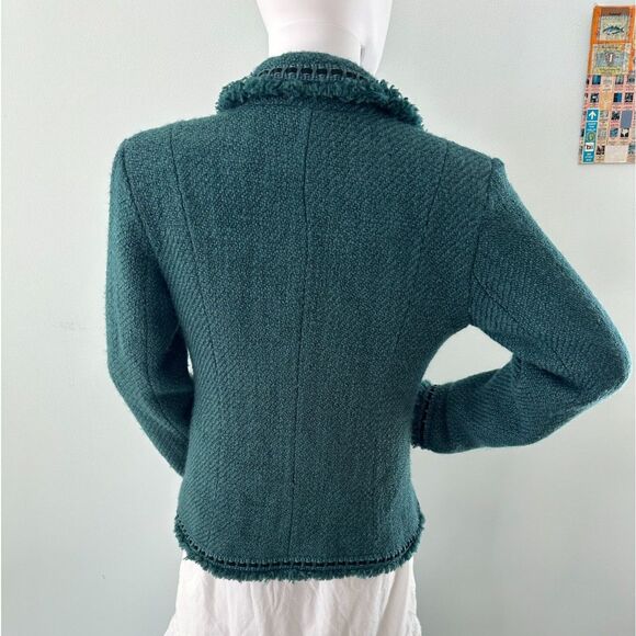 Dialogue Vintage Y2k Teal Blue Knit Designer Blazer Jacket size Medium - Picture 3 of 12